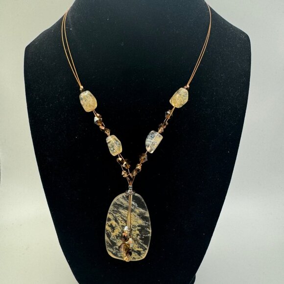 Handcrafted Natural Stone Pendant Necklace With Adjustable Chain - Picture 1 of 4